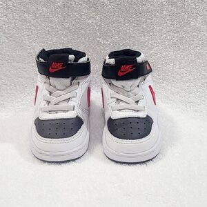 NIKE Court Borough Toddler Mid 2 High Top White Black Red CD7784-110 Size 6C